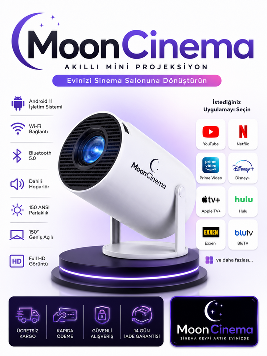 MoonCinema™ 4K Ultra HD Akıllı Mini Projeksiyon