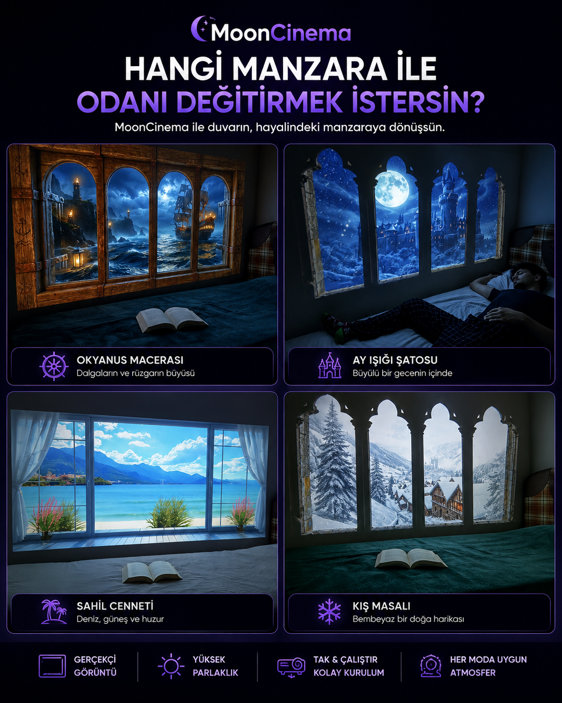 MoonCinema™ 4K Ultra HD Akıllı Mini Projeksiyon